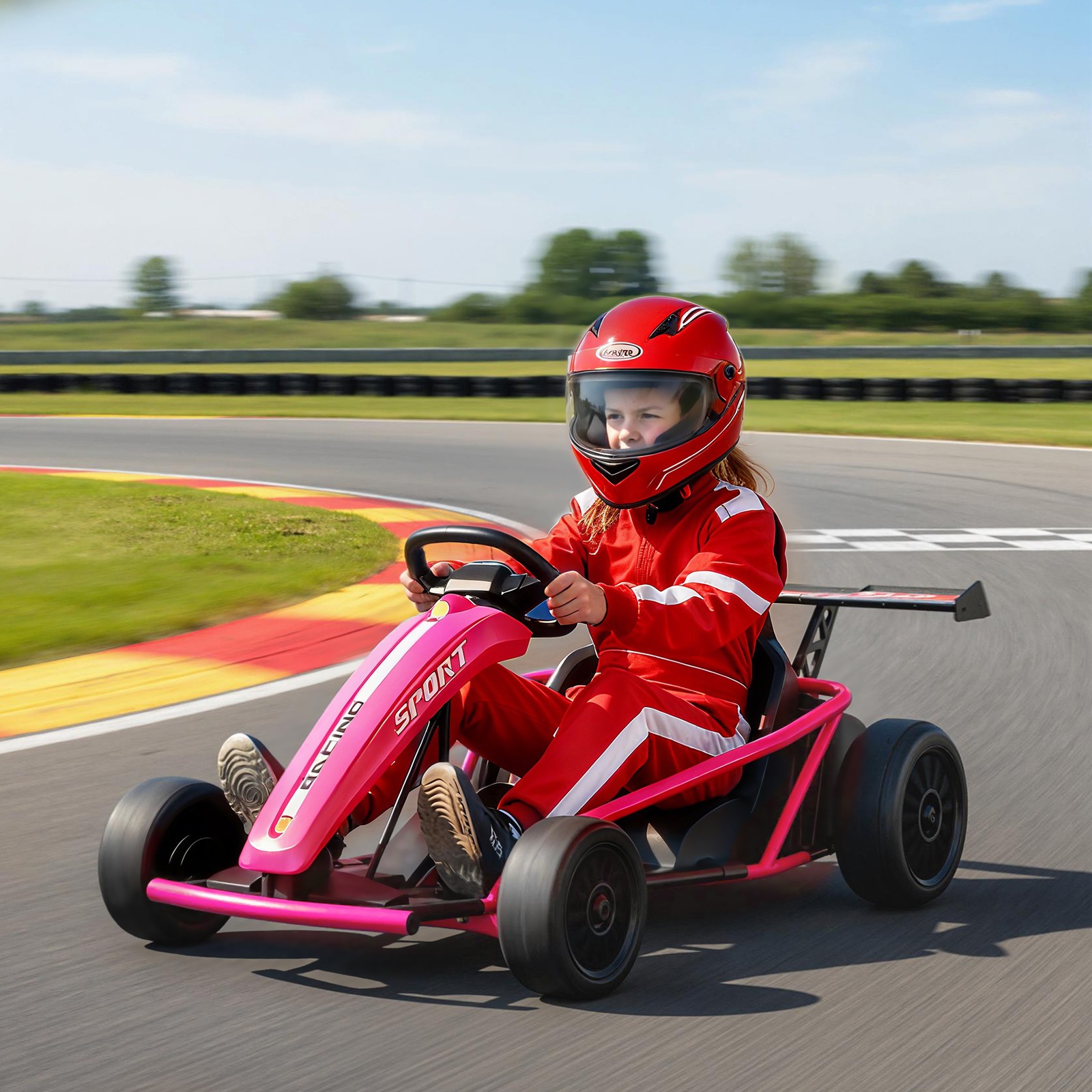 24V 8.1 MPH Electric Drift Kart for Kids with Dual Motors, Pink