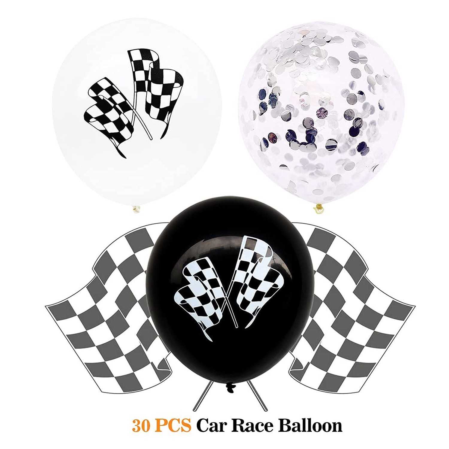 30 Pieces Checkered Race Car Latex Balloons Racing Cars Theme Black & White F…