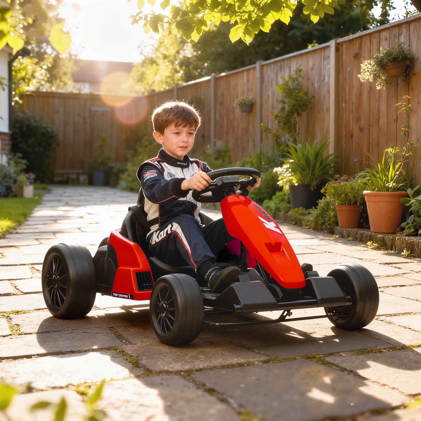 24V Electric Go Kart with Dual 150W Motors, Adjustable Seat, Slow Start, Red
