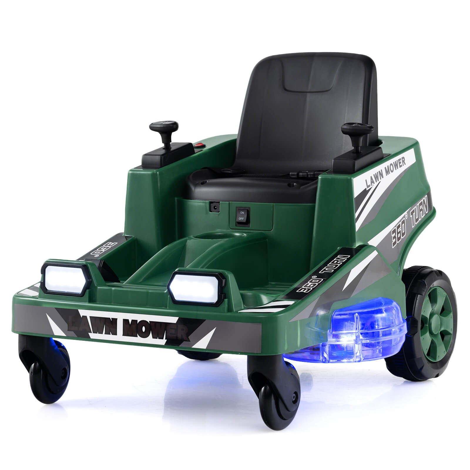 12V Ride on Lawn Mower w/Dual Control Sticks LED Lights Twist Turn for Aged 3-8