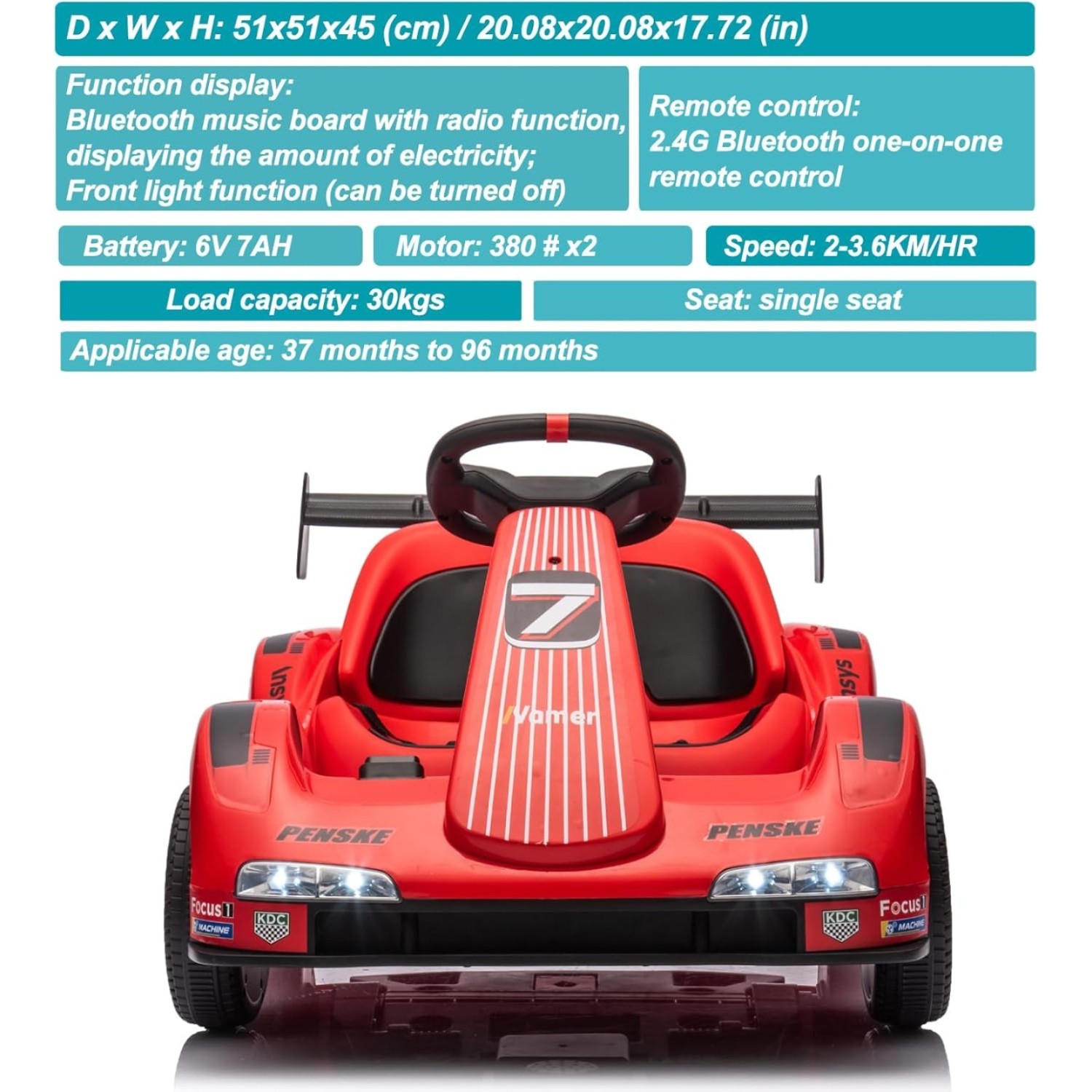 6V Electric Ride-on Racer Go Kart for Kids With Remote Control & Pedal Operation