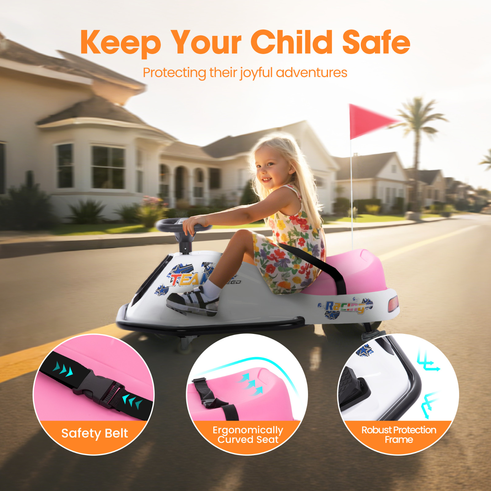 Electric Drifting Go Kart Bumper Car for Kids Ages 3+ High/Low Speed Switch 24V