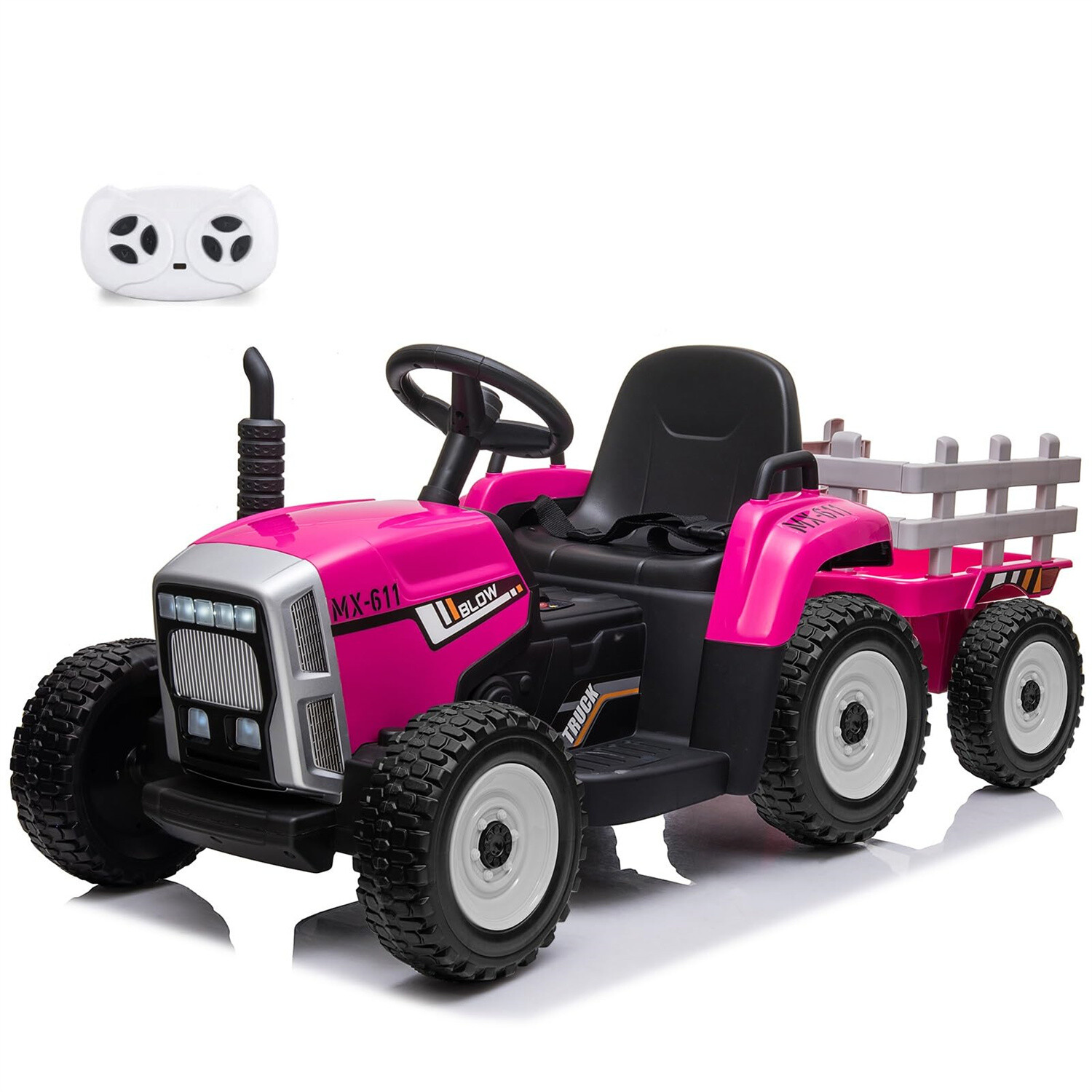 🍒Kids Ride On Tractor 12V Battery Powered Electric Tractor with Trailer Music 3