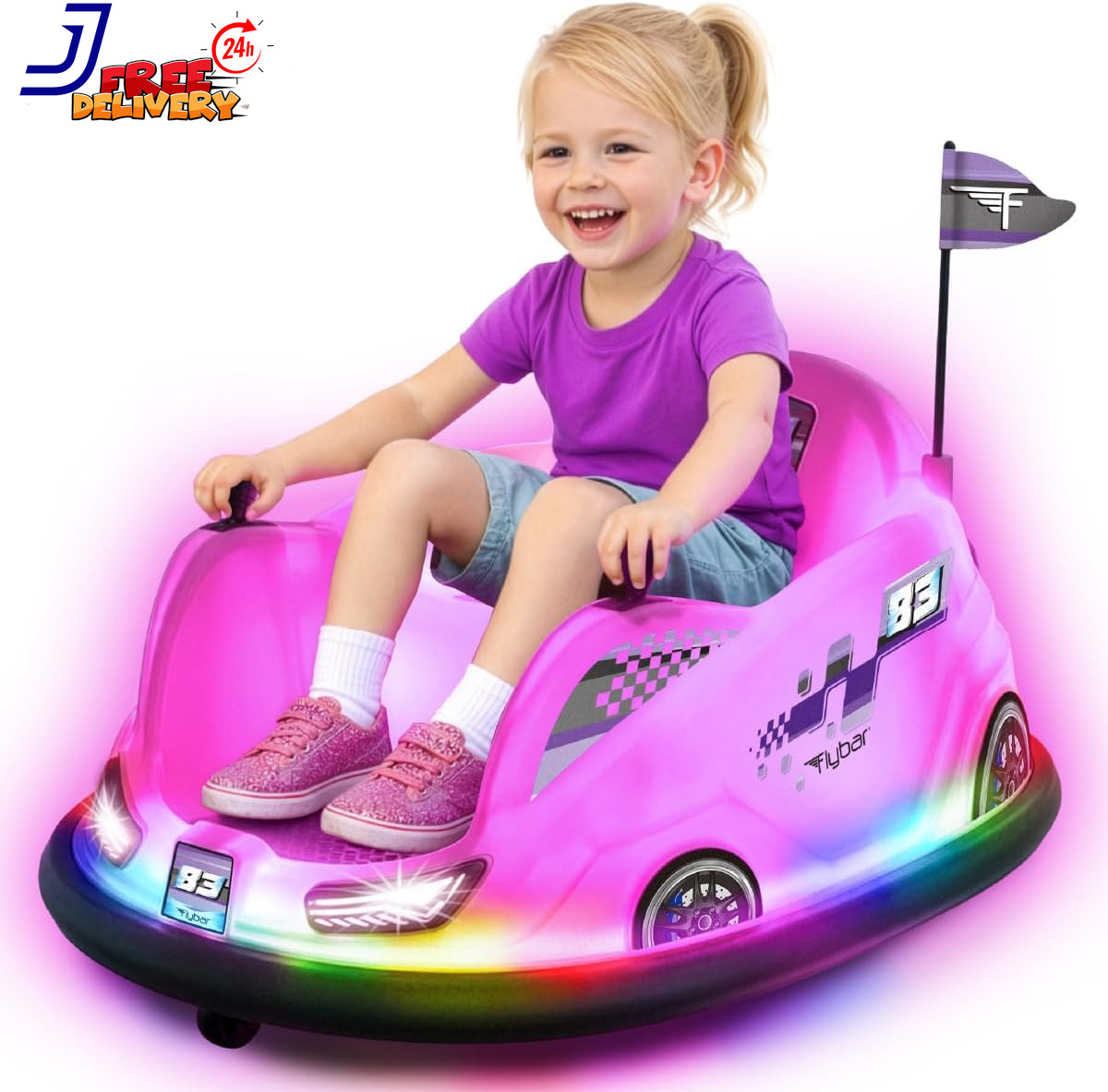 12V Glow Bumper Car Ride on Toy Indoor/Outdoor Toys Toddler Toys Pink