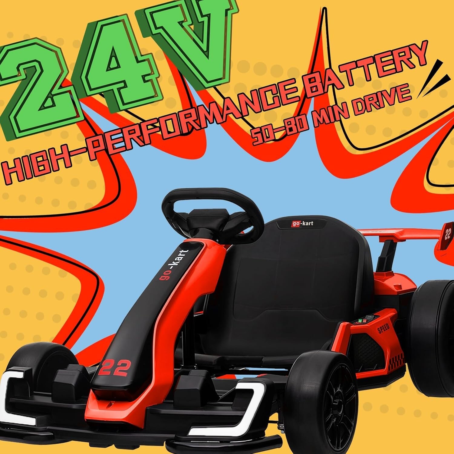 24V Go Kart 300W Powerful Drift Kart Electric Pedal Cart for Kids 7.5 Mph Speed