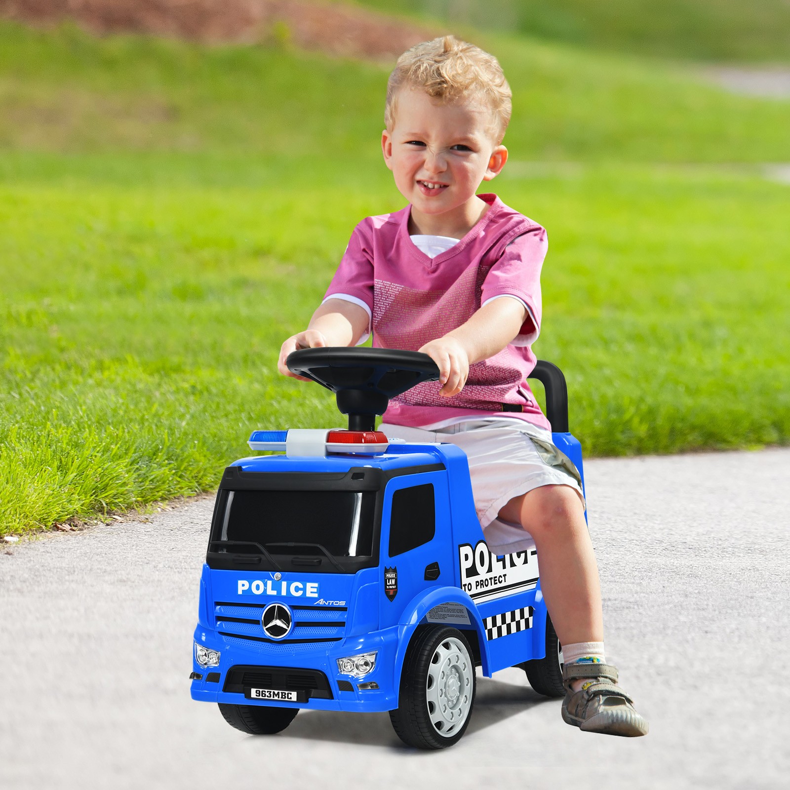 Honeyjoy Kids Ride On Push Police Car Licensed Mercedes Benz Push and Ride Racer