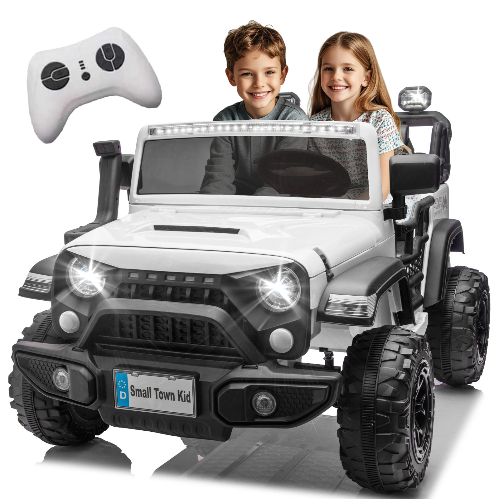 24V 2 Seater Electric Car Ride on Truck for Kids w/Remote,Power Wheels Jeep,Whit