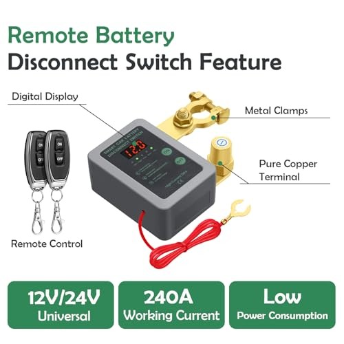 Remote Battery Disconnect Switch DC 12V 240A Anti-Theft Car Kill Switch