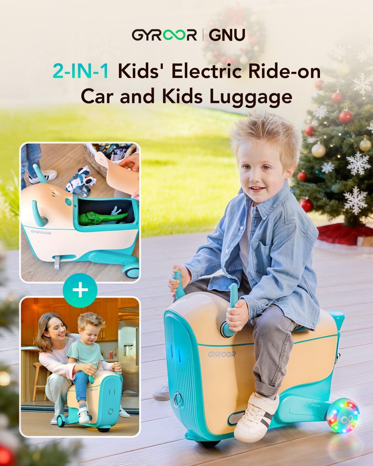 Gyroor Kids Electric Ride On Car Toy for Ages 48 2in1 Airplane Travel Suitca