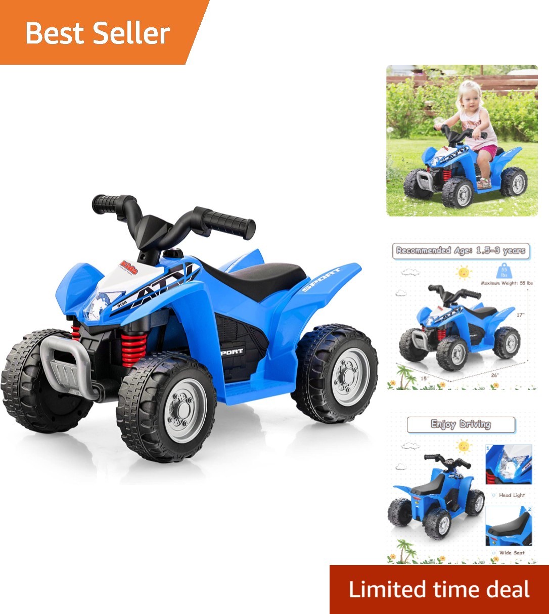 Kids 4-Wheeler Toy ATV with LED Lights – Safe & Exciting Ride On Experience