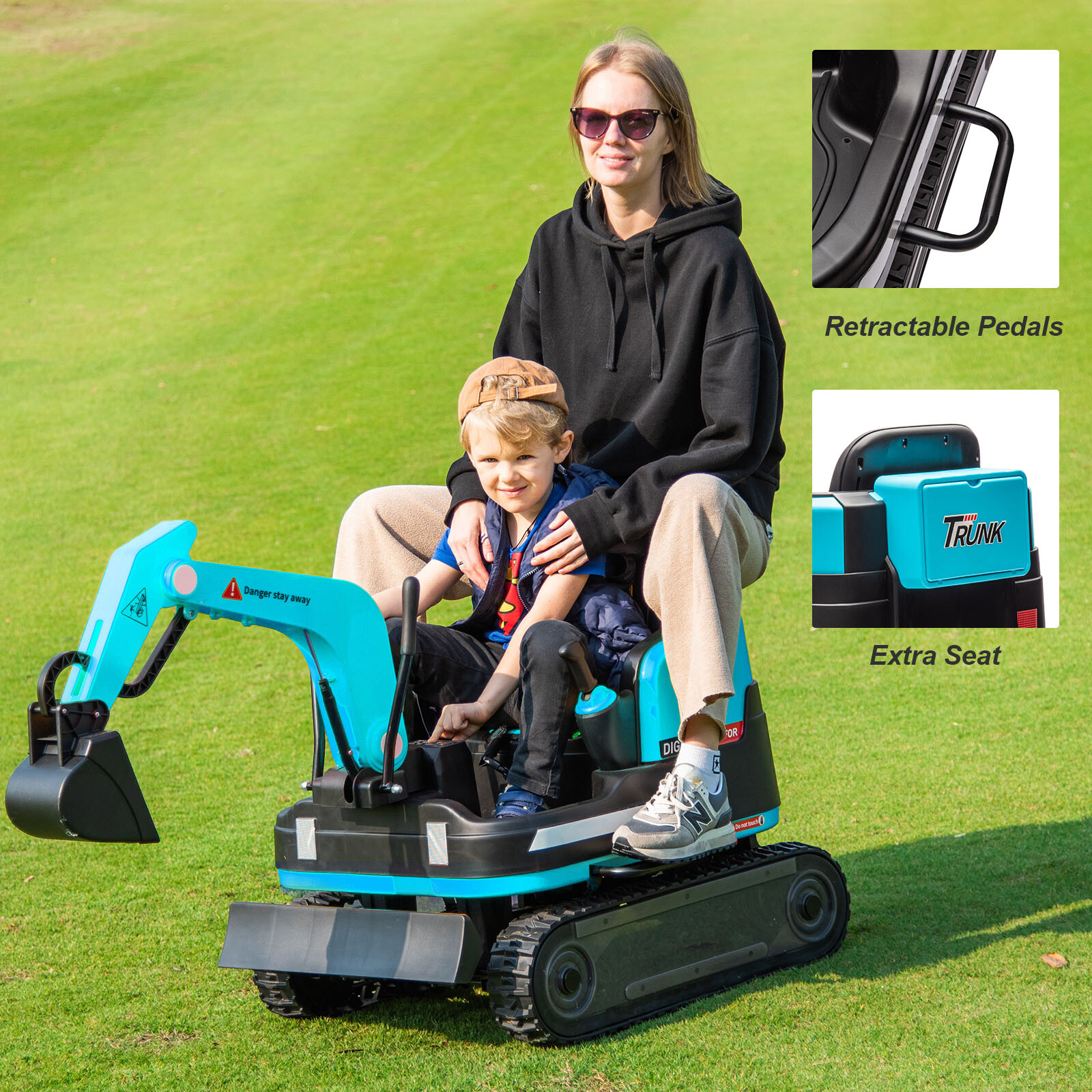 2in1 12V 360° Kids Blue Ride on Excavator Traxcavator Toys with RC