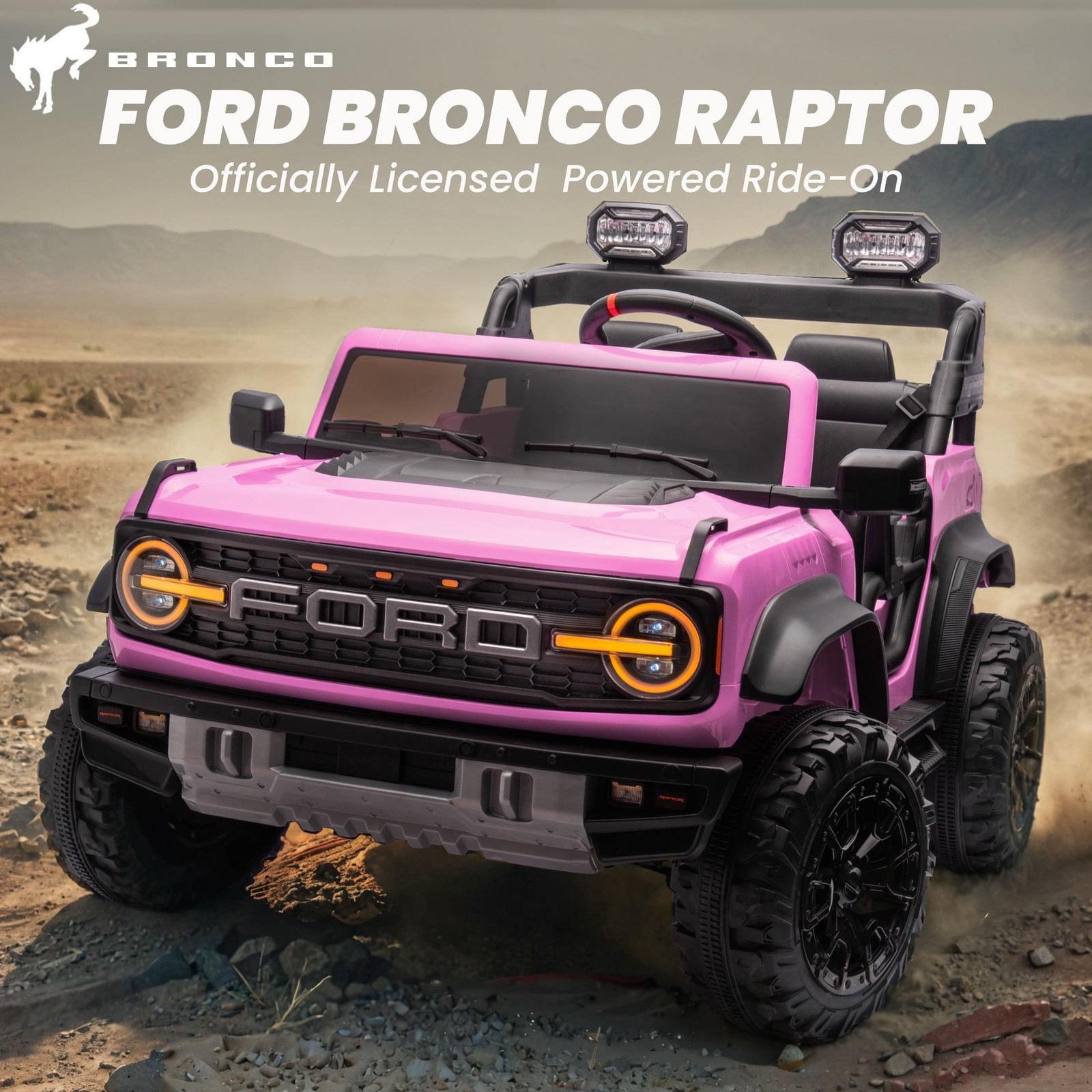 Licensed Ford Bronco Raptor 24V Ride-On Car with Remote, Bluetooth, Pink