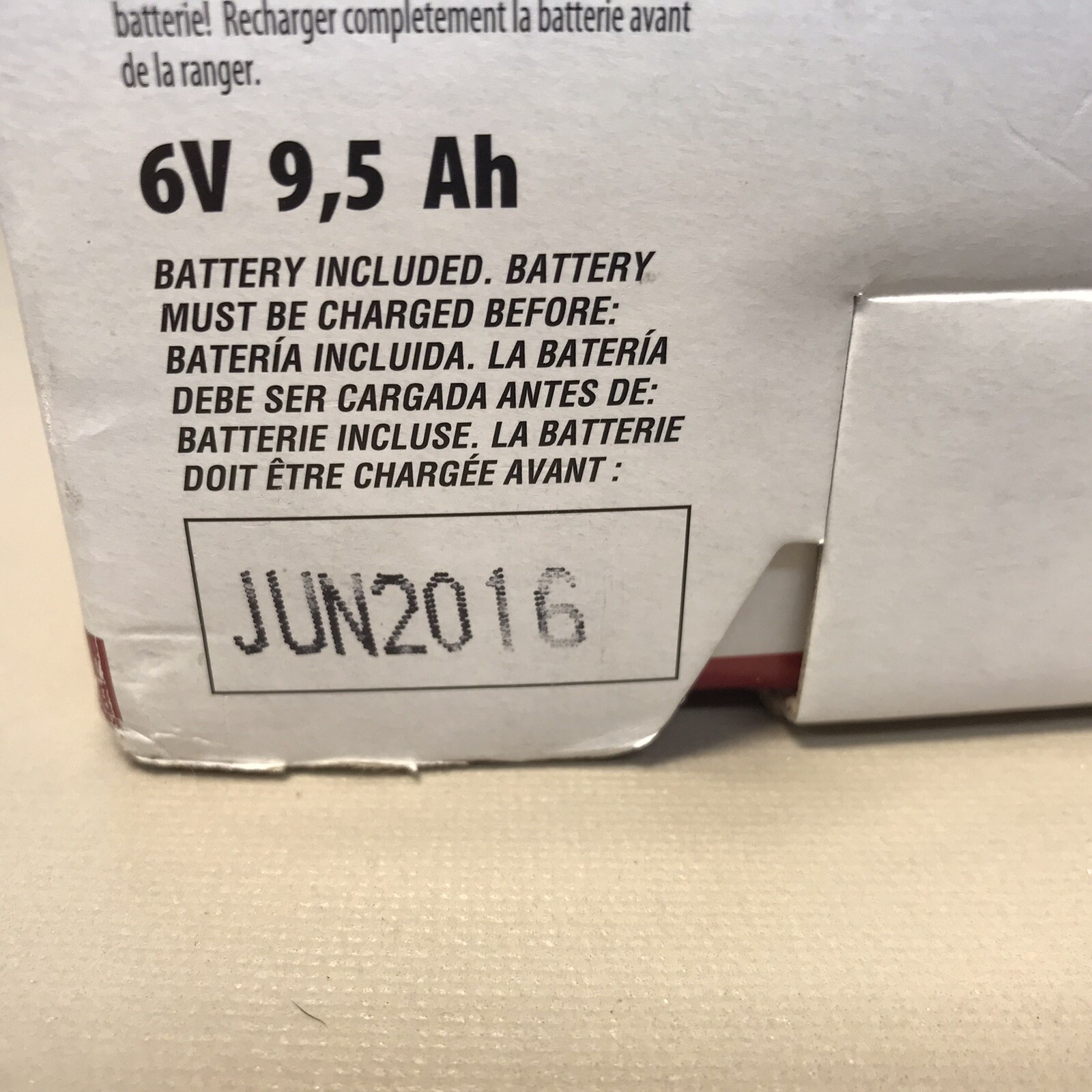 Fisher-Price Power Wheels 6-Volt Rechargeable Red Battery 2016 Manufacturer Date