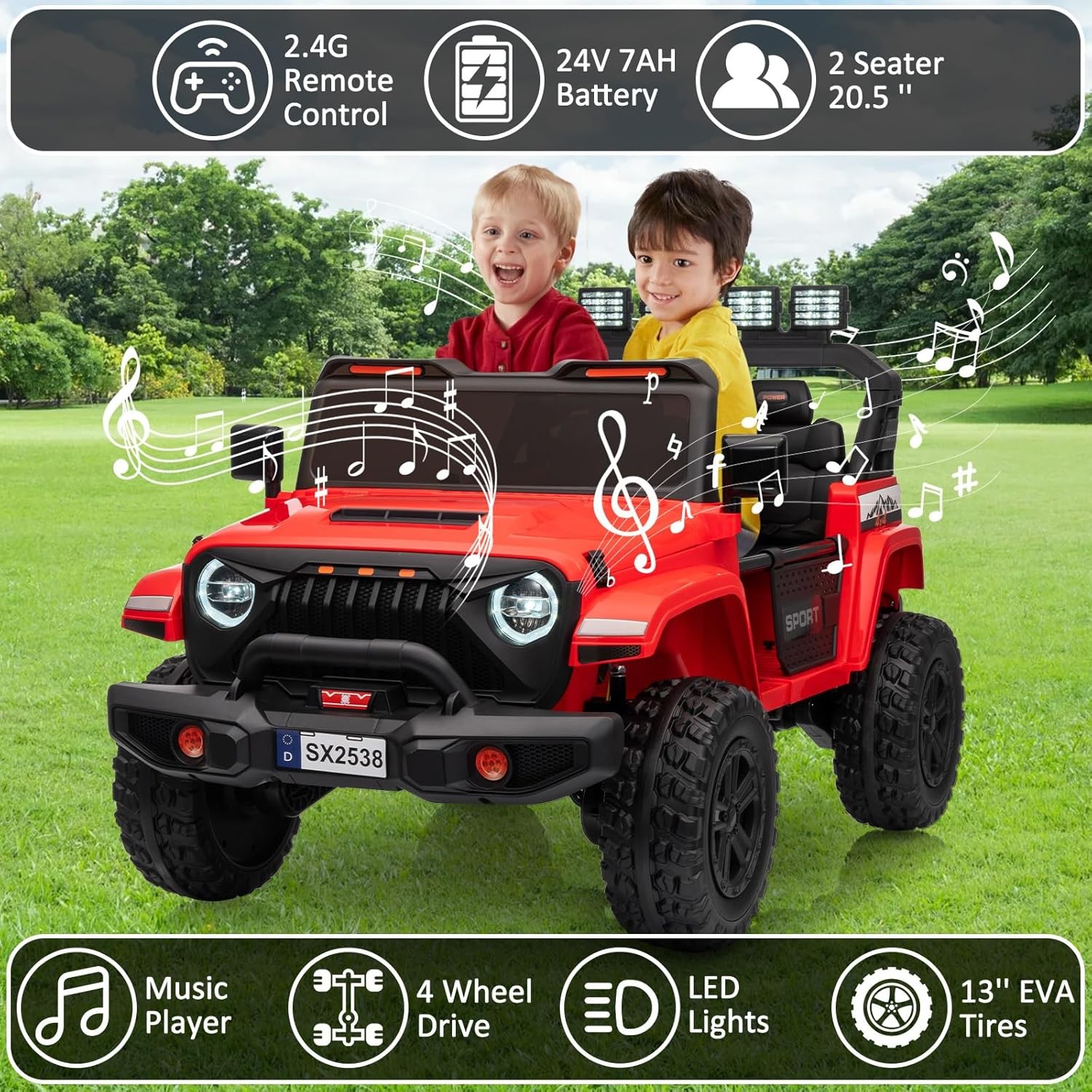 24V Powered Battery Truck 2 Seater Kids Ride On Car w/ Parent Remote Control