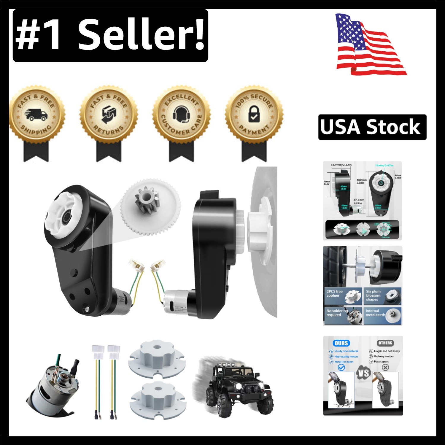 Complete 24V Motor Gearbox Conversion Kit for Kids Electric Vehicle Upgrades
