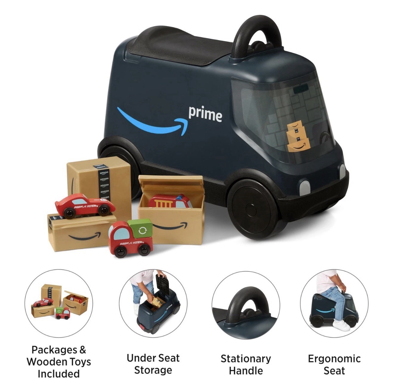 Amazon Delivery Van Ride on Toy for Kids, Blue Toddler Ride on Toy for Ages 2+