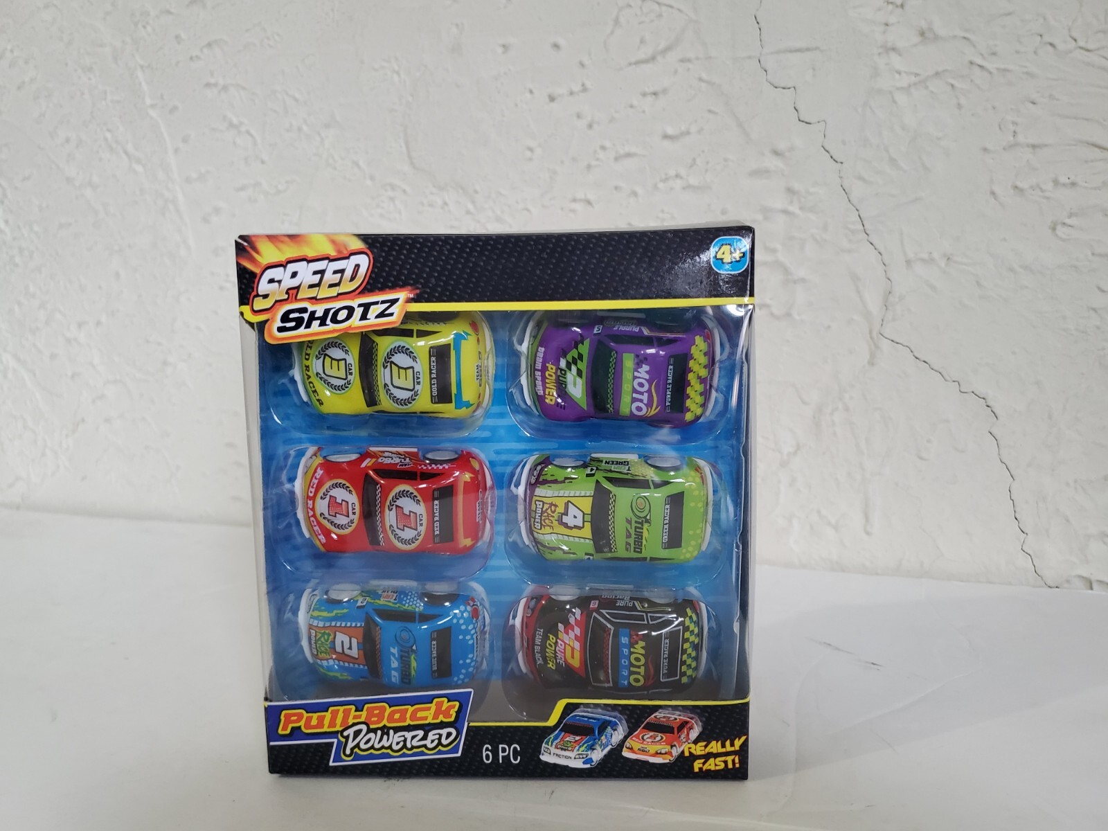 SPEED SHOTZ CARS Pull Back Race Car Set, 6 pc. Black Blue Red Green Purple Yello