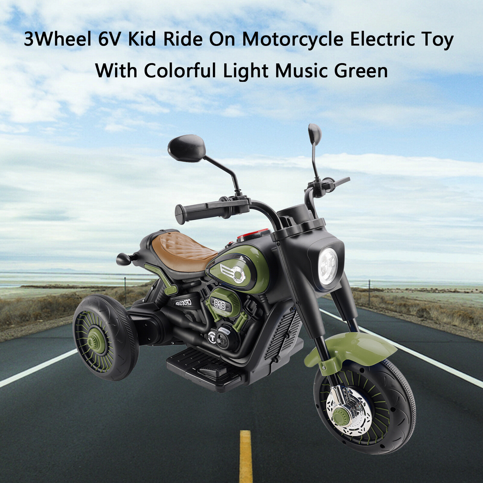 3Wheel 6V Kid Ride On Motorcycle Electric Toy With Colorful Light Music Green B9