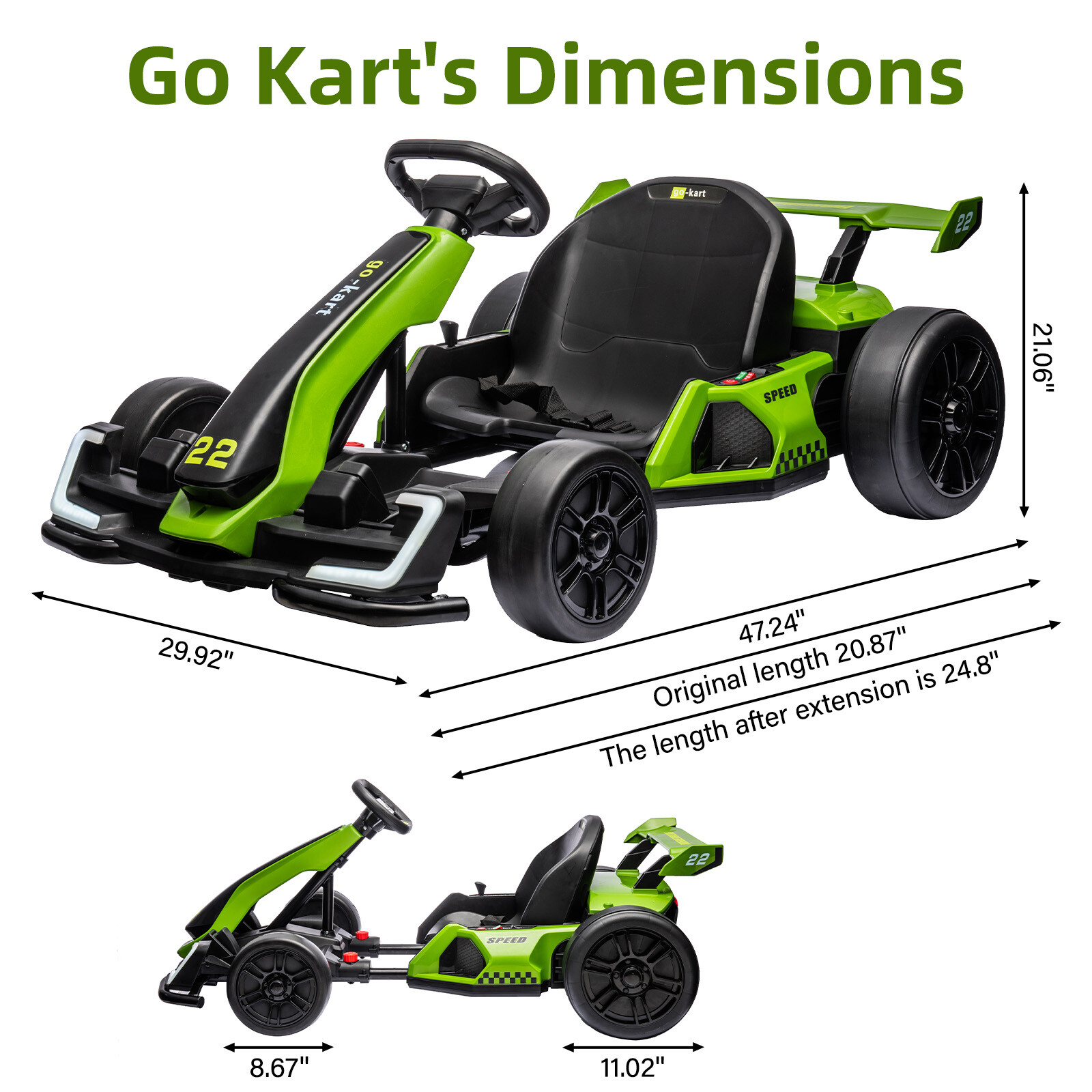 24V Ride on Go Kart 8MPH High Speeds Drifting Car Toys Gift for Kids 6-12 Years