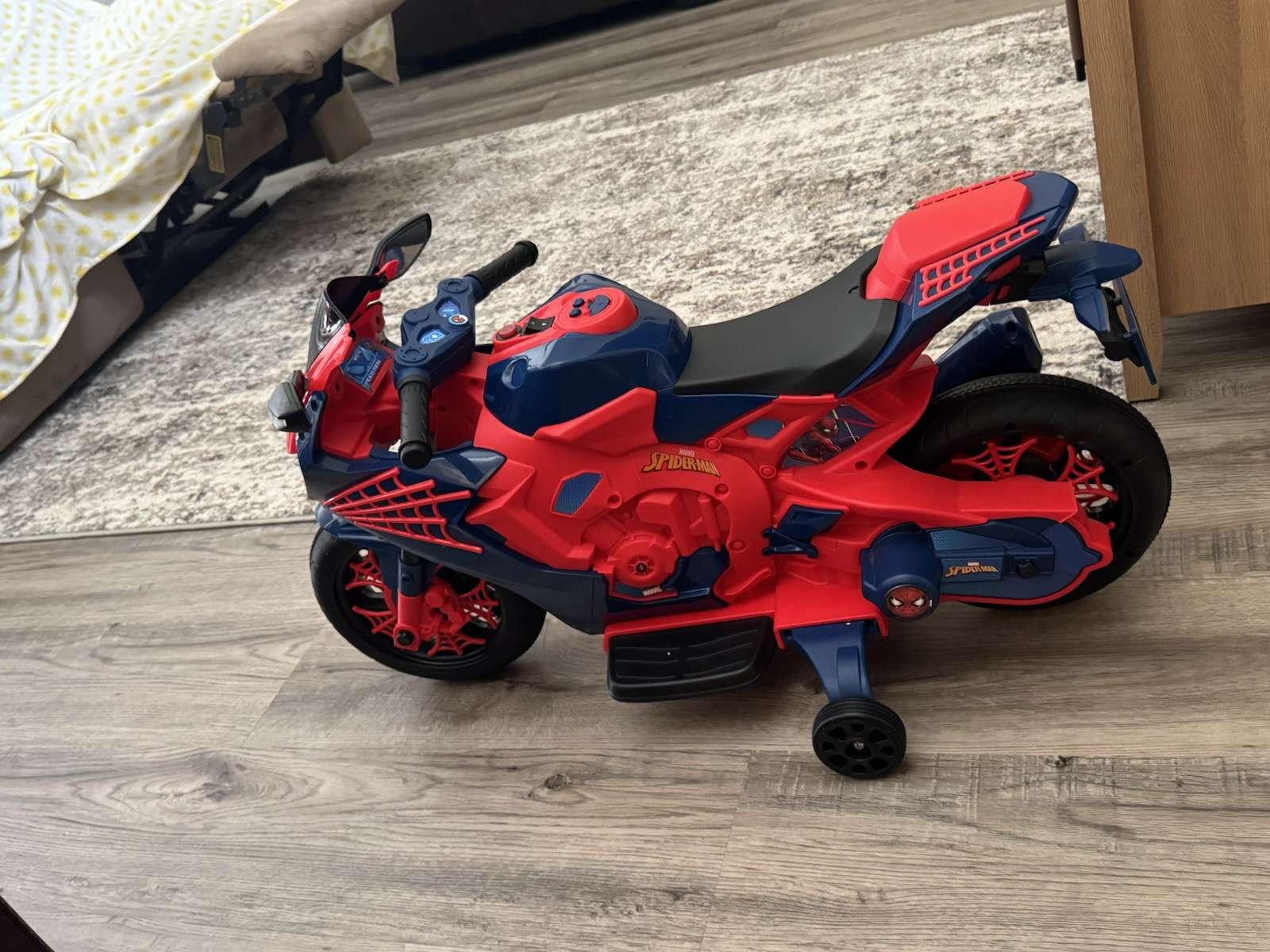 Kids Spider-Man 6V Battery-Powered Motorcycle w/ Working Headlights, Ages 3+