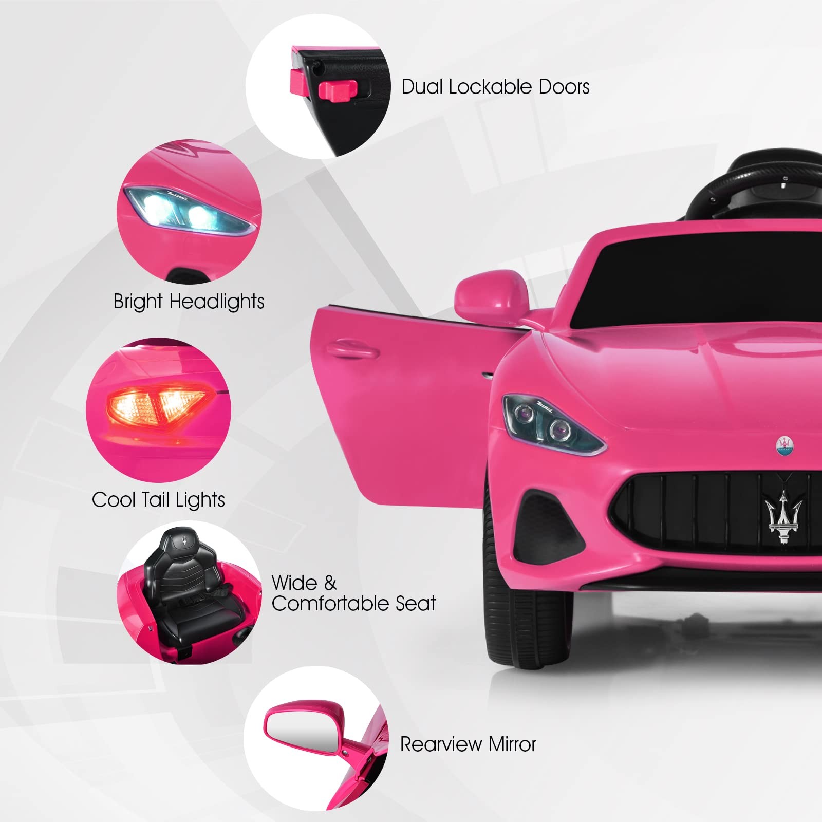 Pink Ride On Car, Licensed Maserati 12V Battery Powered Electric Car for Kids wi