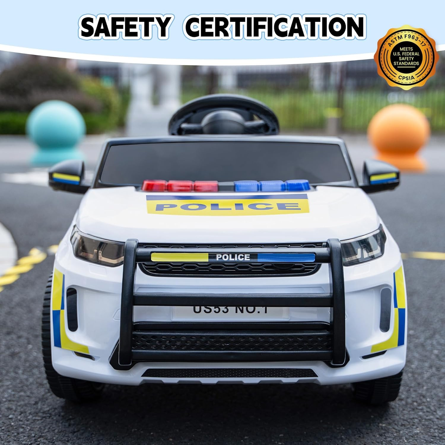 Kids Electric Ride on Police Car, Toddlers Battery-Powered Cop Toy to Drive, 27W