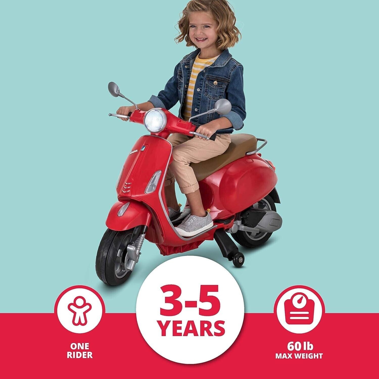 Kid Trax Toddler Vespa Scooter Electric Ride On Toy, 3-5 Years Old, 6 Volt, Max