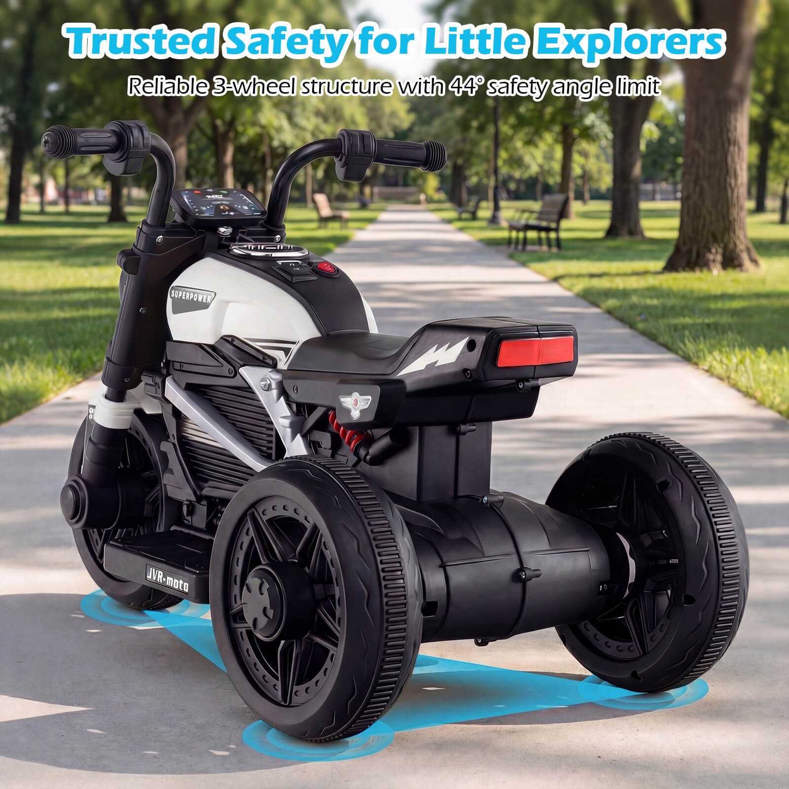 6V Kids Motorcycle w/Song,Story,LED Headlights,Accelerator Pedal&3 Wheels,White