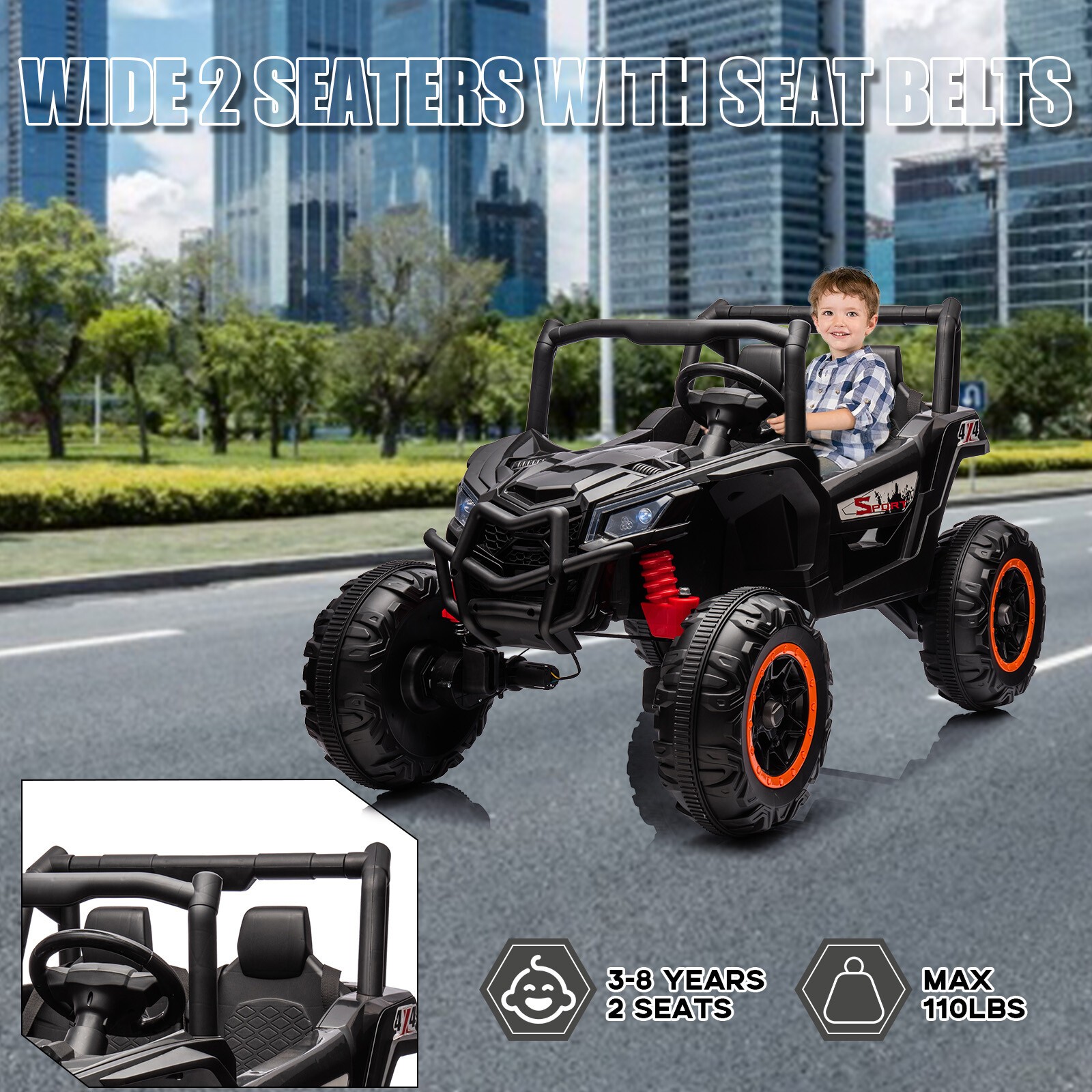 Ride On UTV Cars 2 Seater,24V 4WD Off-Road Electric Vehicles With Remote Control
