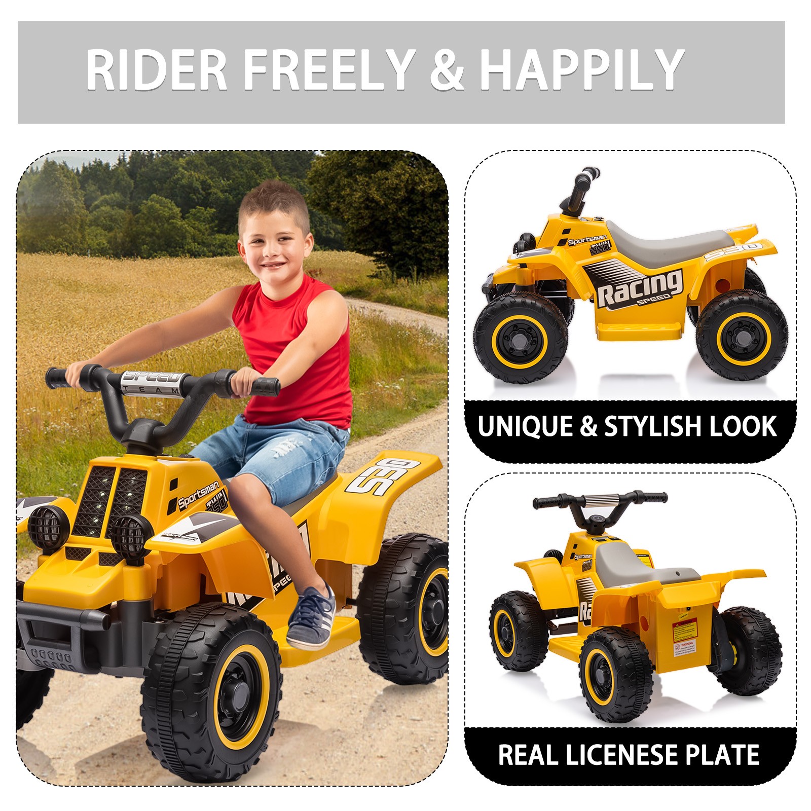 Ride On Car Toys for Kids Electric ATV Off-Road Quad with 6V Battery Powered