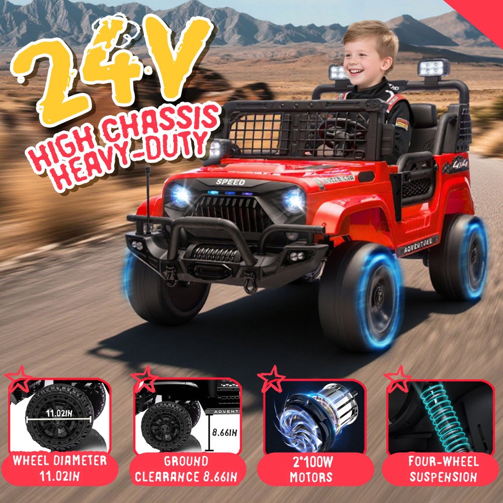24V Two-seater Kids Ride On Truck 2WD Suspension 8.66in Ground