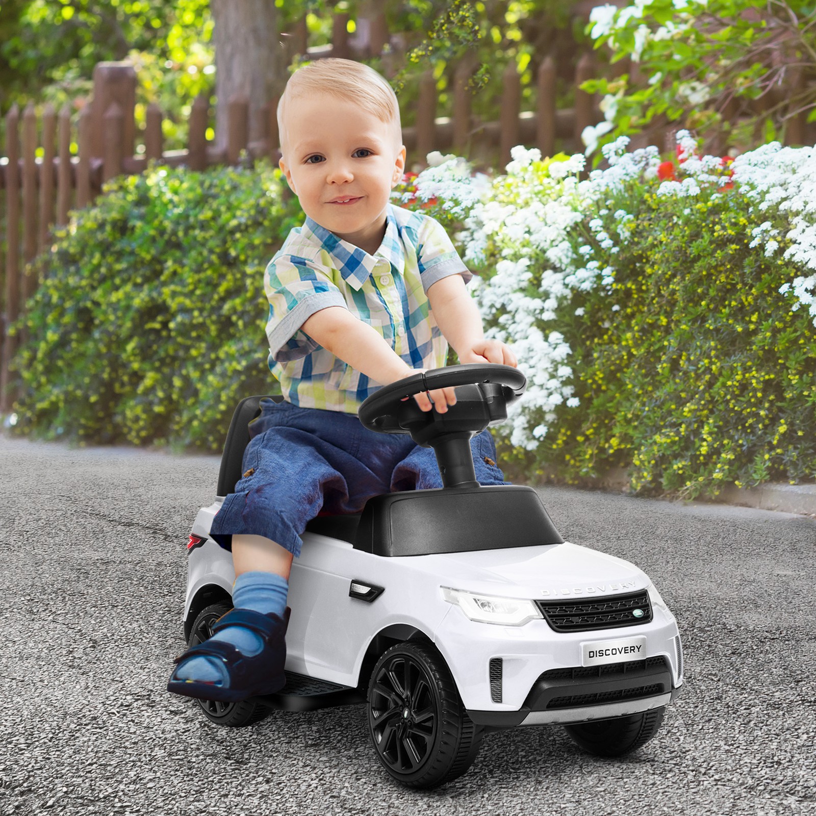 2 in 1 Land Rover Licensed 6V Ride On Car, Sliding Car, White