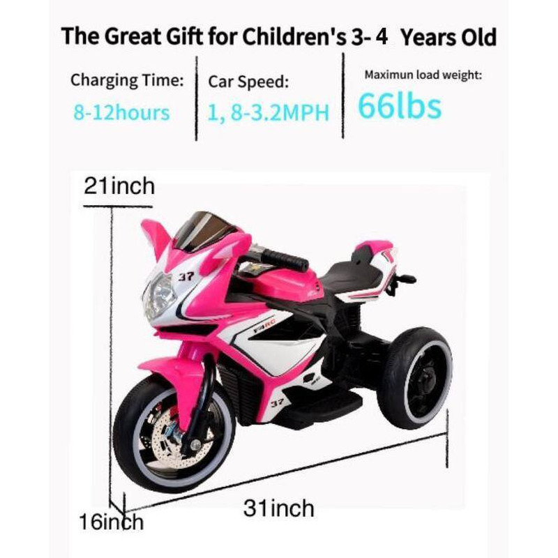 Plastic 6-V Electric Motorcycle for Kids 3-4-Years Boys/Girls with Headlight, Mu