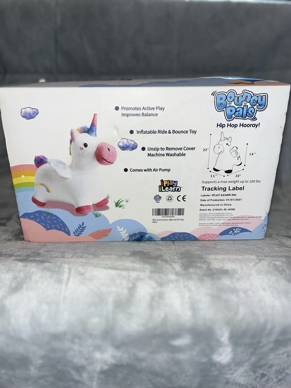 Bouncy Pals Unicorn Ultra-Soft Plush Inflatable Ride-On Toy with Pump