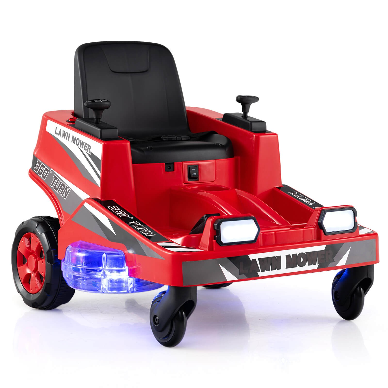 12V Ride on Lawn Mower w/Dual Control Sticks LED Lights Twist Turn for Aged 3-8
