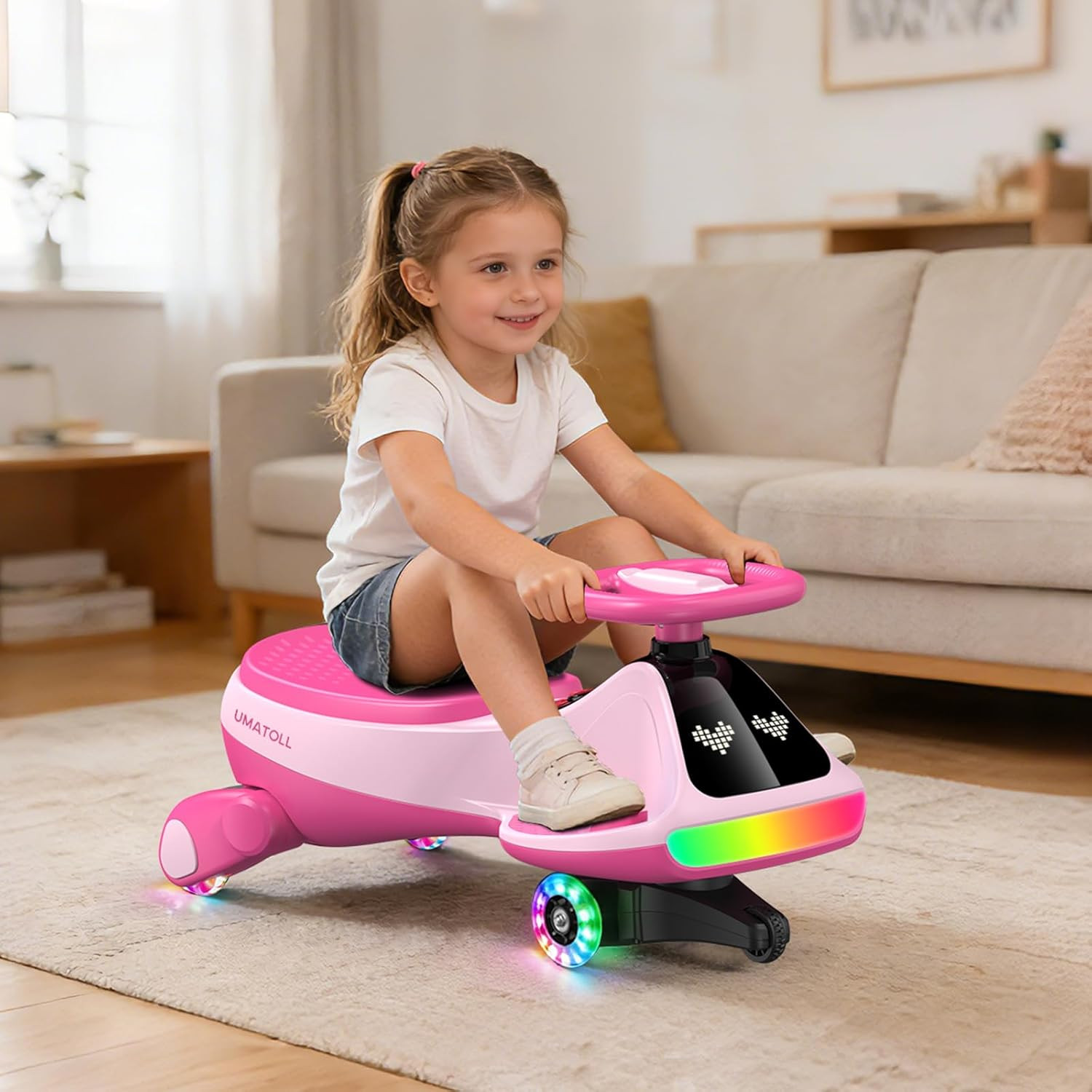 12V Electric Wiggle Car for Kids with Pedal, Display, Rechargeable Battery, LED