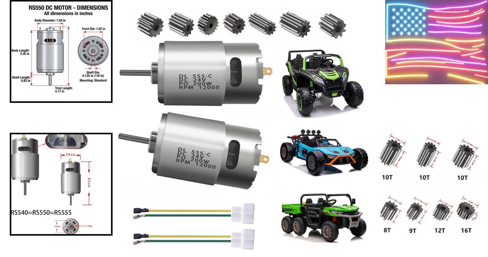 2PCS 24V RS555 12000 RPM Electric Drive Motor for Power Wheels Motor Upgrade,…
