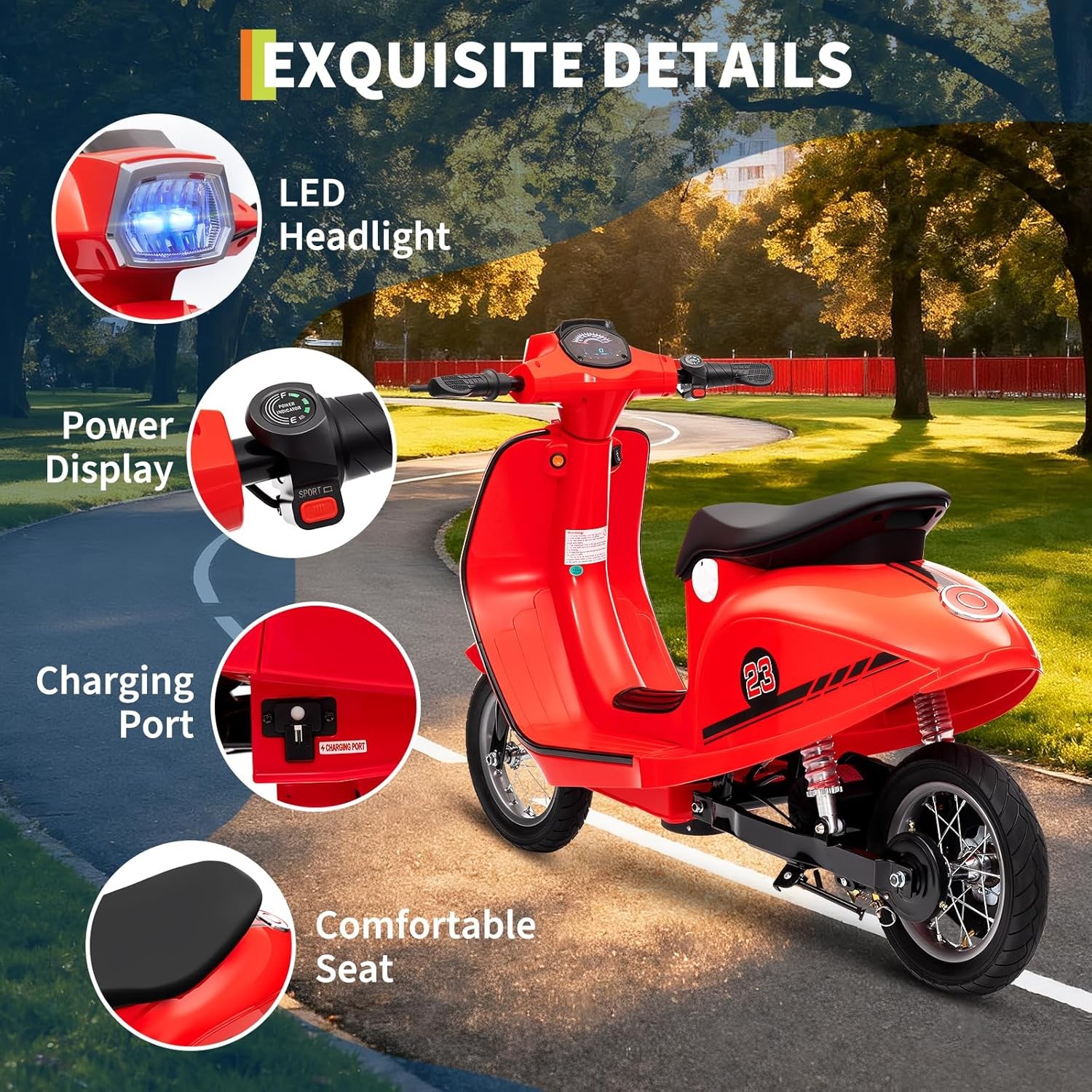 Electric Kids Motorcycle 24V, 350W Motor, Waterproof,12″ Pneumatic Tires,Ages 8+
