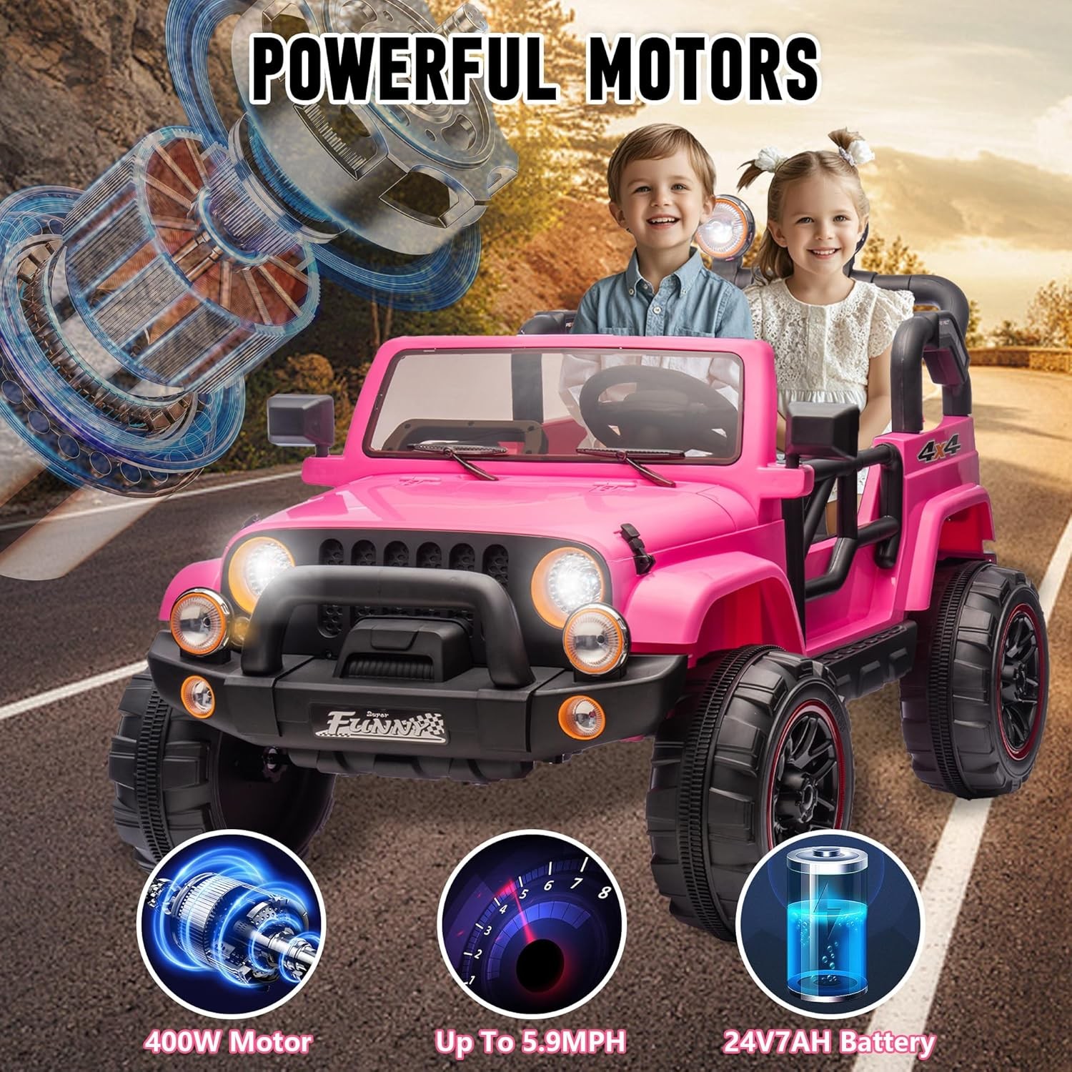 24V 2 Seaters Kids Ride on Truck Electric Car Toys with Remote 20in Width Seat