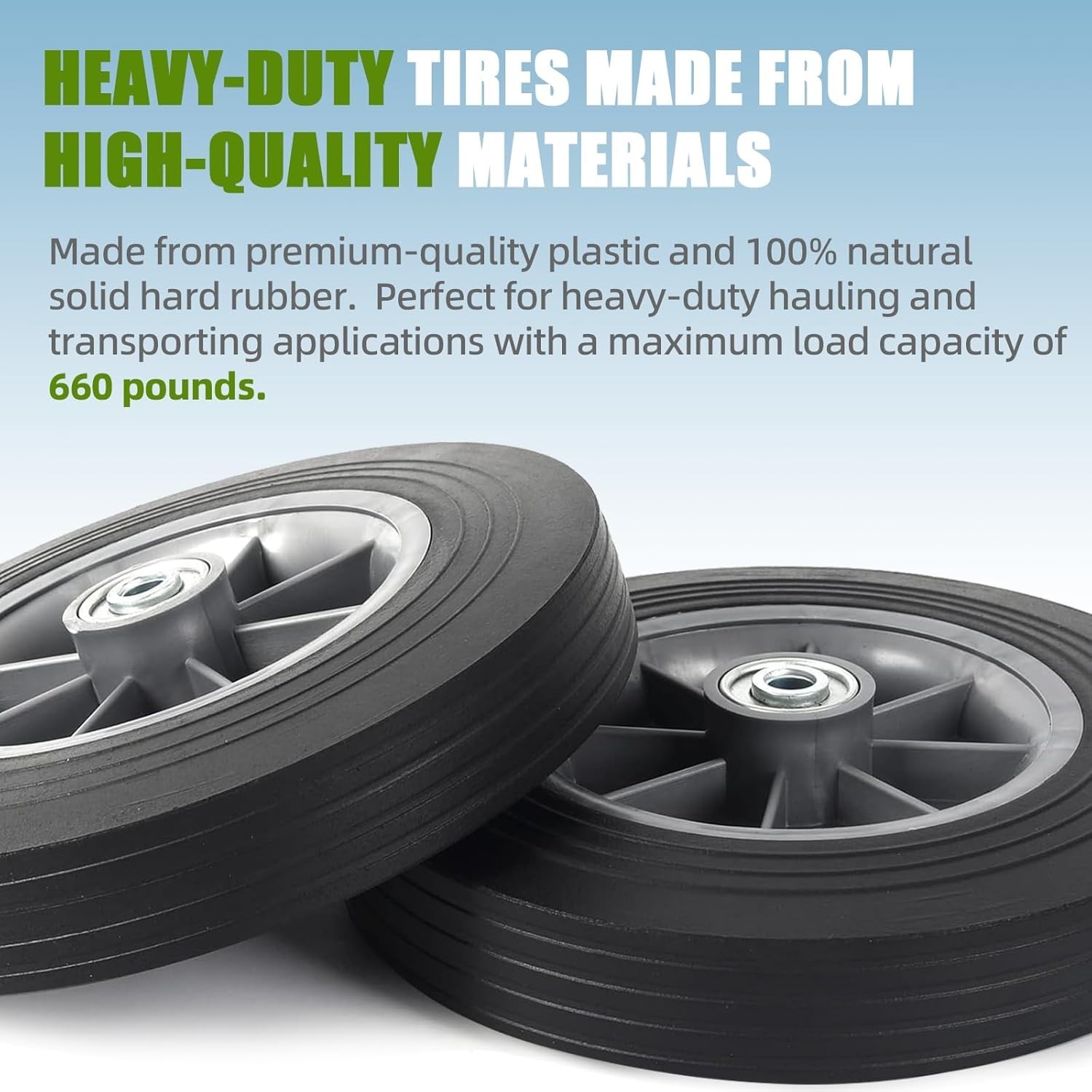 2-Pack 10×2 Flat Free Solid Rubber Tires for Dolly Hand Trucks Wheelbarrows