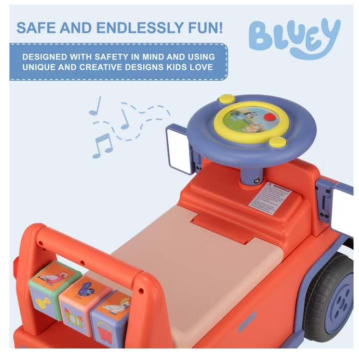 Bluey Licensed Interactive Ride-On Push Car for Boys and Girls Ages 1-3