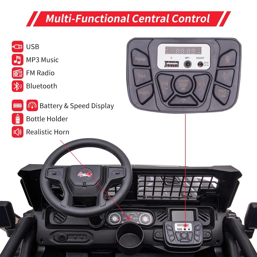 2 Seats Kids Ride On Toy Car 24V Electric Vehicles Remote Control LED Bluetooth