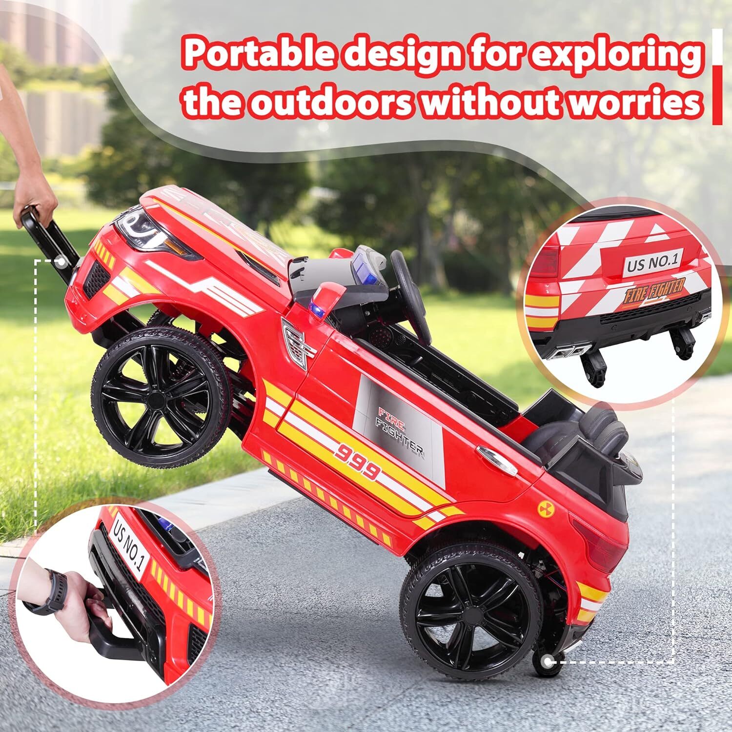 TOBBI 12V Fire Truck Ride on Battery Powered Electric Kids Car w/Remote Control