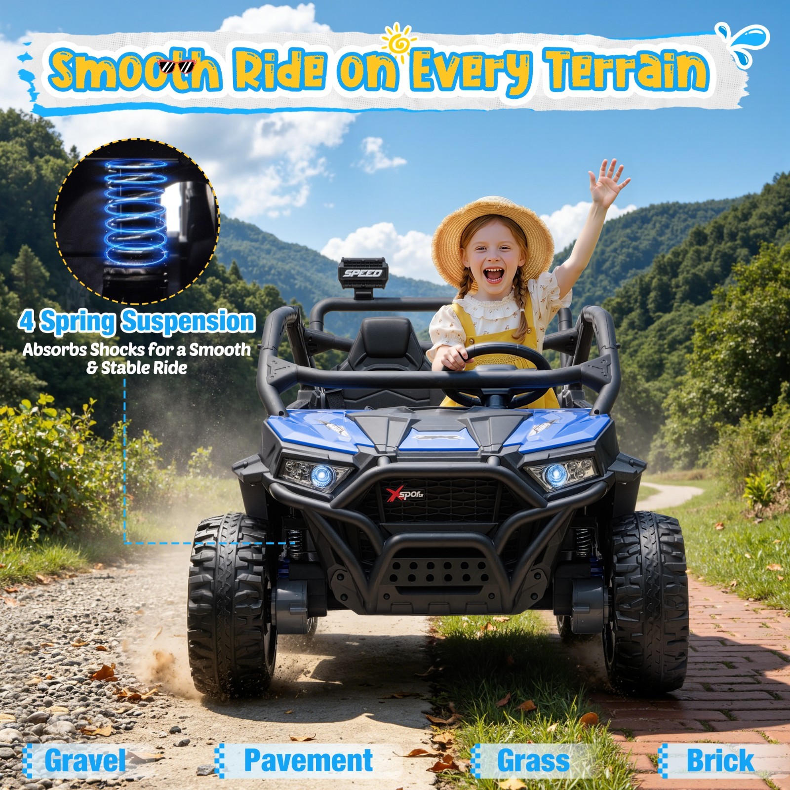 24V Ride On Car 800W Motors RC Bluetooth Spring Suspension LED Light Black
