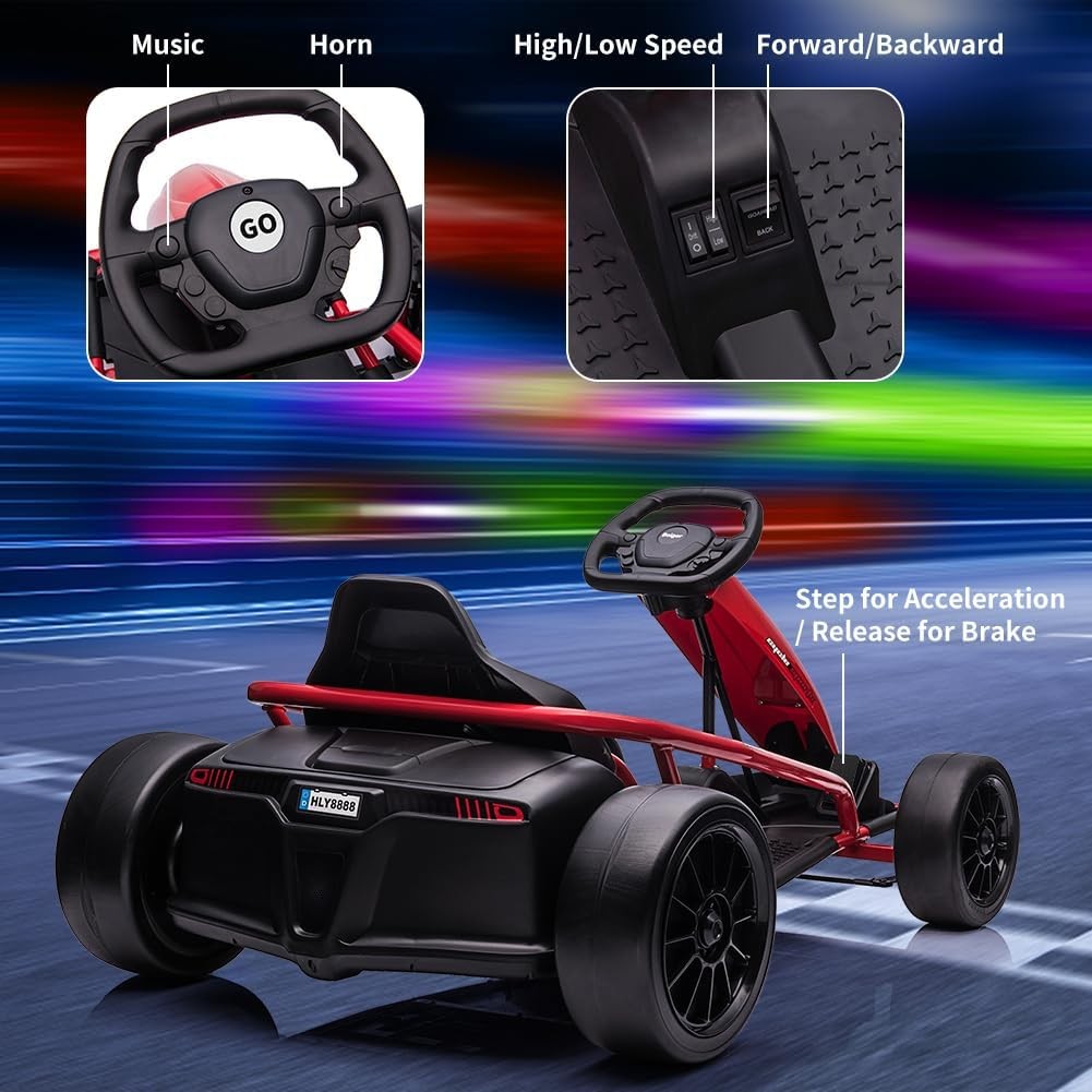 24V 9Ah Ride-on Electric Go Kart Car Toy 8.1 MPH Power Wheels Load 155 Lbs 300w