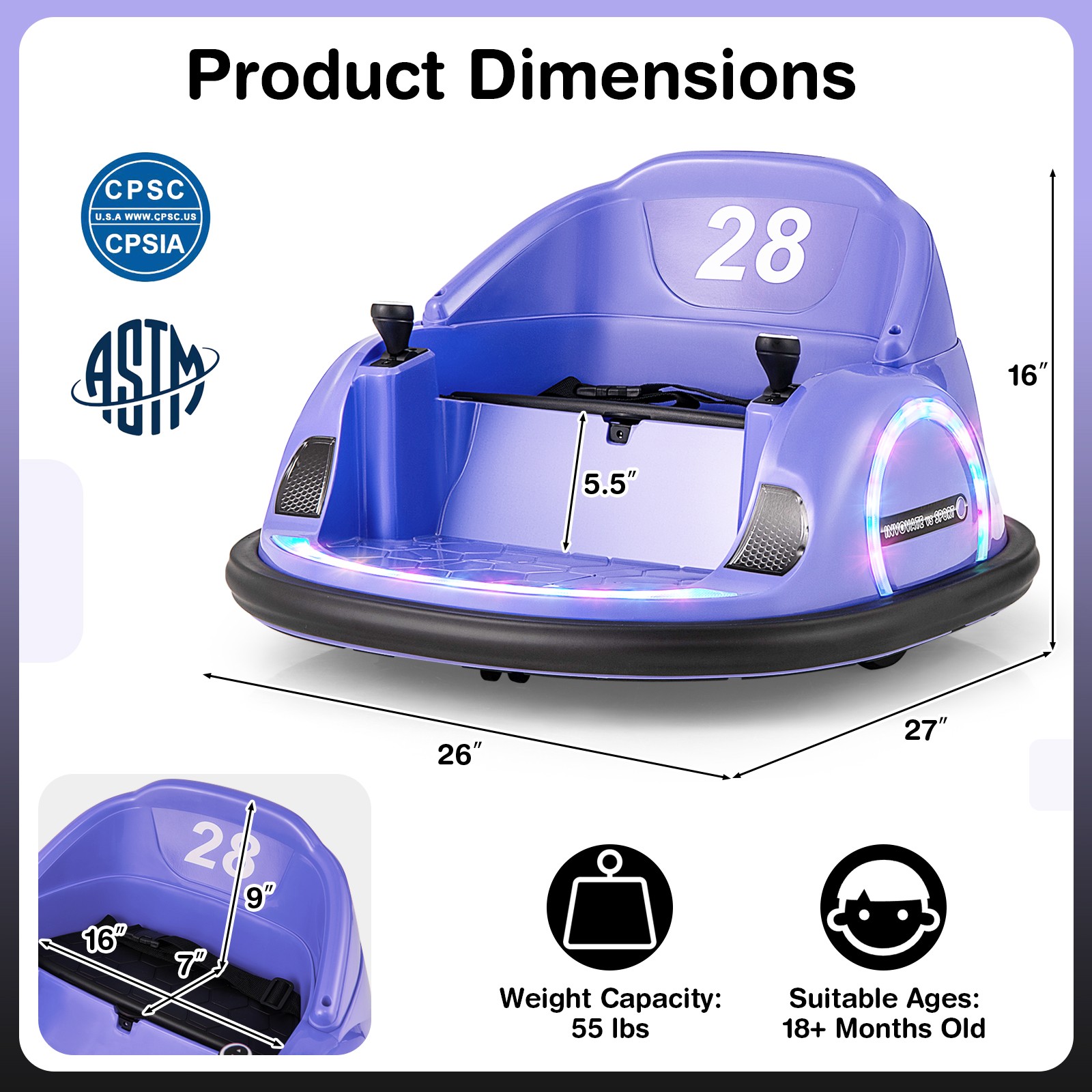 12V Electric 360° Spin Car Toy Ride on Bumper Car for Toddlers w/ Remote Control