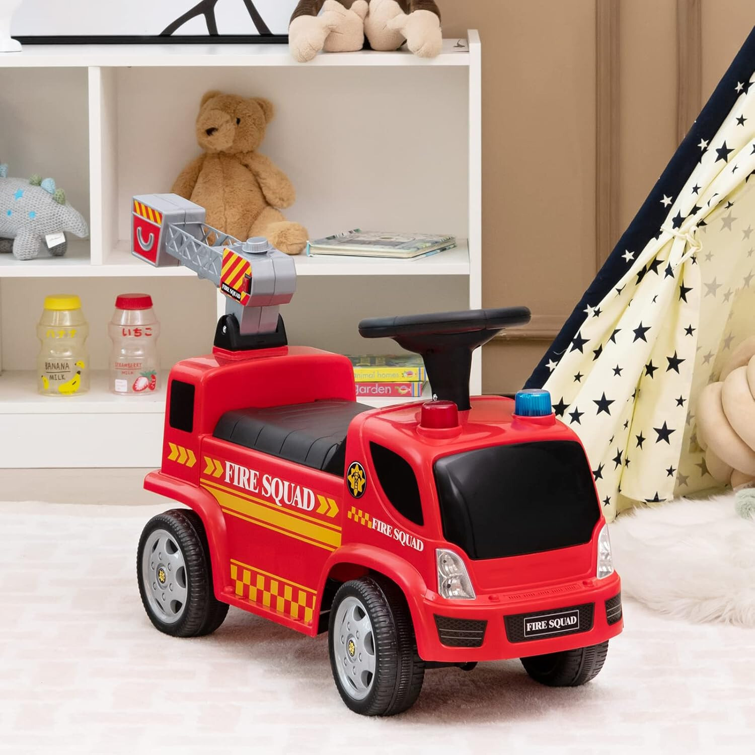 Kids Ride On Fire Truck Foot-to-Floor Sliding Car for Toddlers w/ Sounds & Music