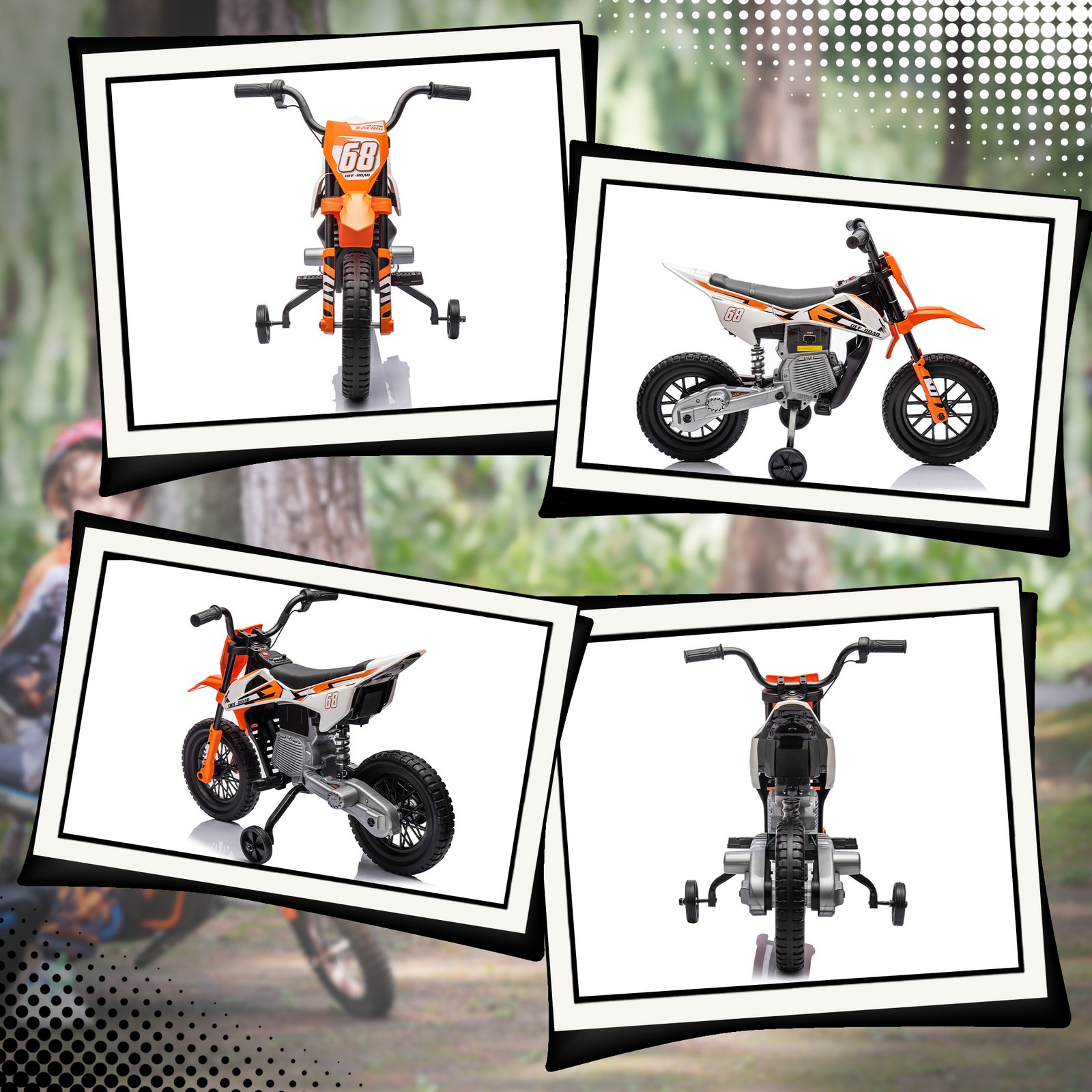 12V Kids Motorcycle W/ Twist Grip Throttle, Rear Suspension, Orange