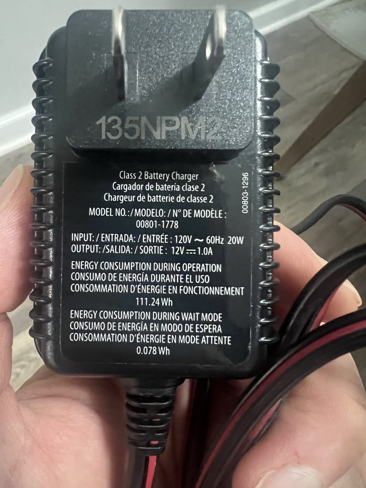 Fisher Price OEM Power Wheels 12V 1.0 AMP Battery Charger Wall Plug 00801-1781