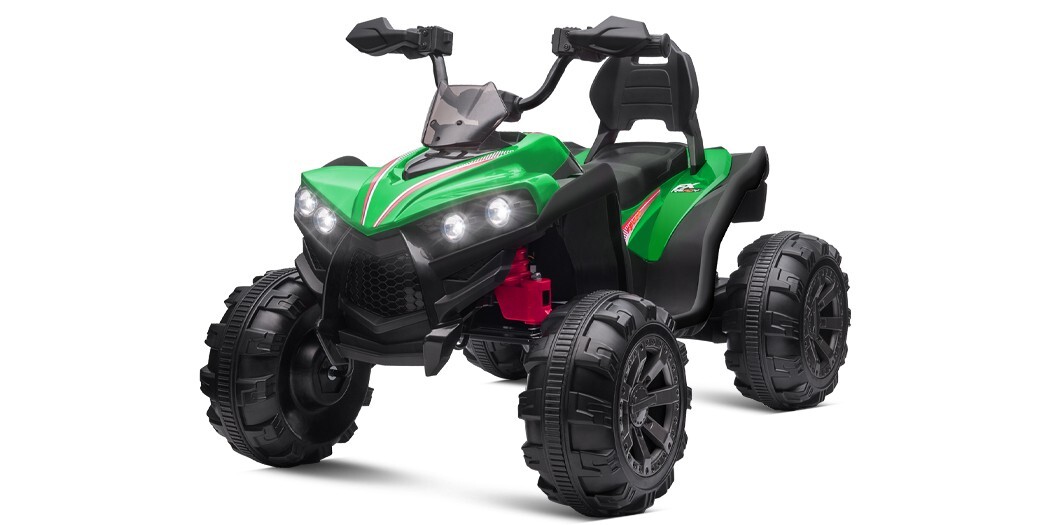 ZEOPHOL 12V Kids Ride-On Electric ATV Off-Road Quad Car Toy 2 Speeds LED Green
